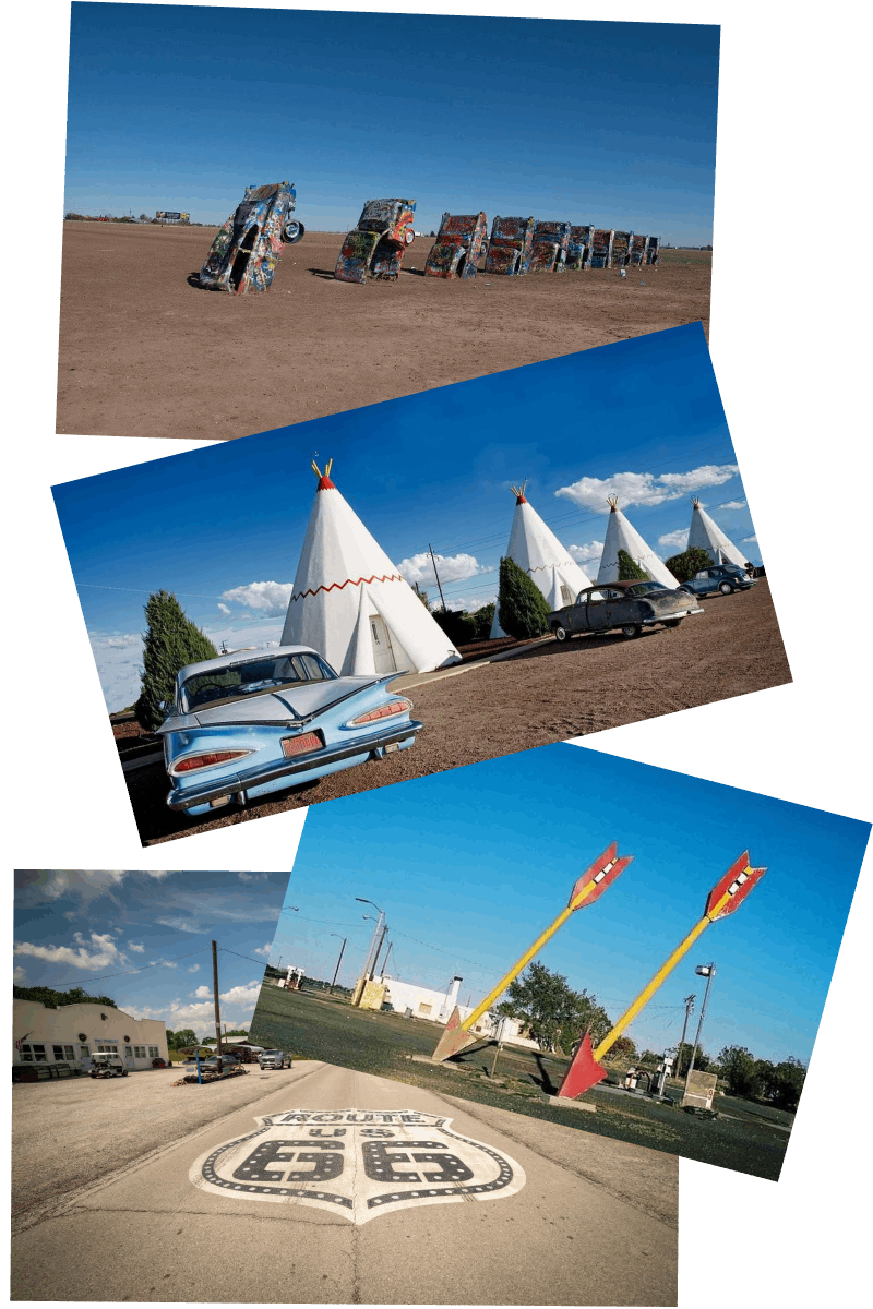 A collage of photos with cars and tents.