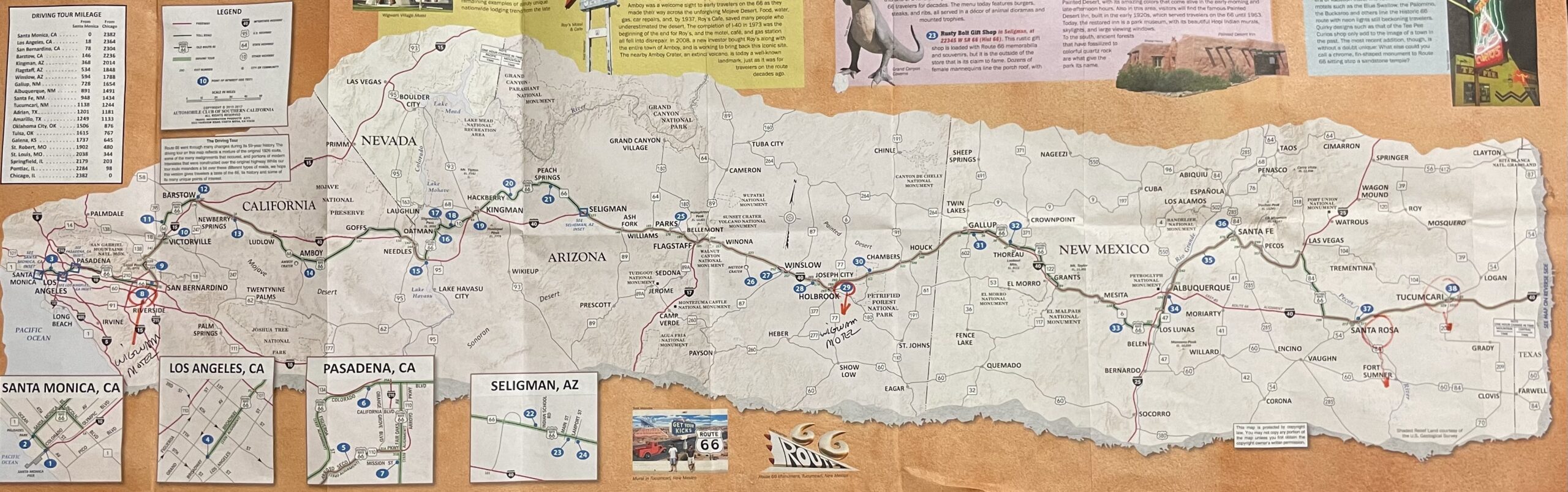 A map of the route 6 6 with pins on it.