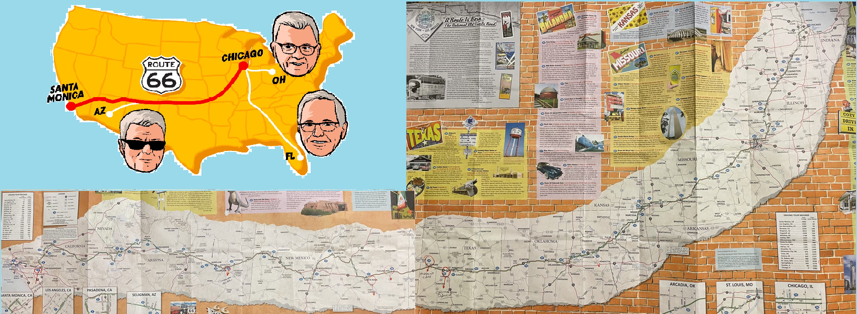 A collage of various maps and pictures with a man 's face.
