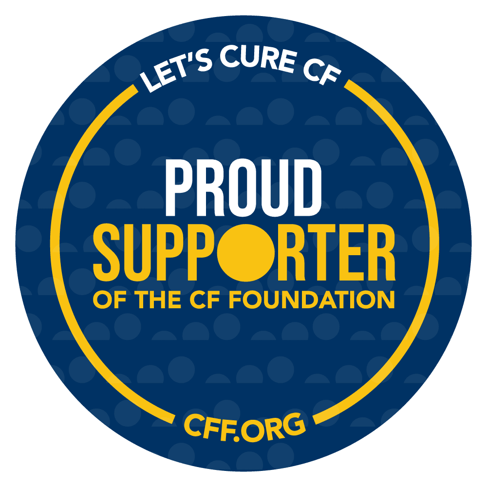 A round sticker with the words " proud supporter of the cf foundation ".